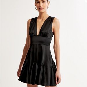 Abercrombie Black Plunge Satin Mini Dress
